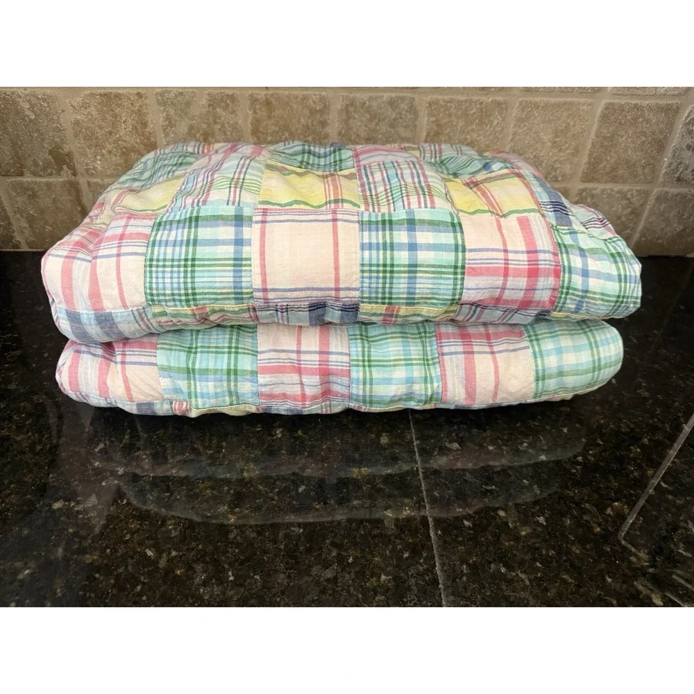 Set Of 2 RALPH‎ LAUREN Madras Plaid Quilted Standard Pillow Shams Pink Carly